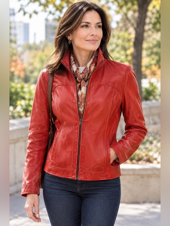 Danier Jackets & Blazers - Vintage DANIER Women's Red Orange Italian Leather Zip-Front Moto Jacket -Size S